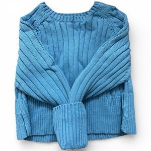 La Hearts Light Blue Ribbed Crewneck Sweater